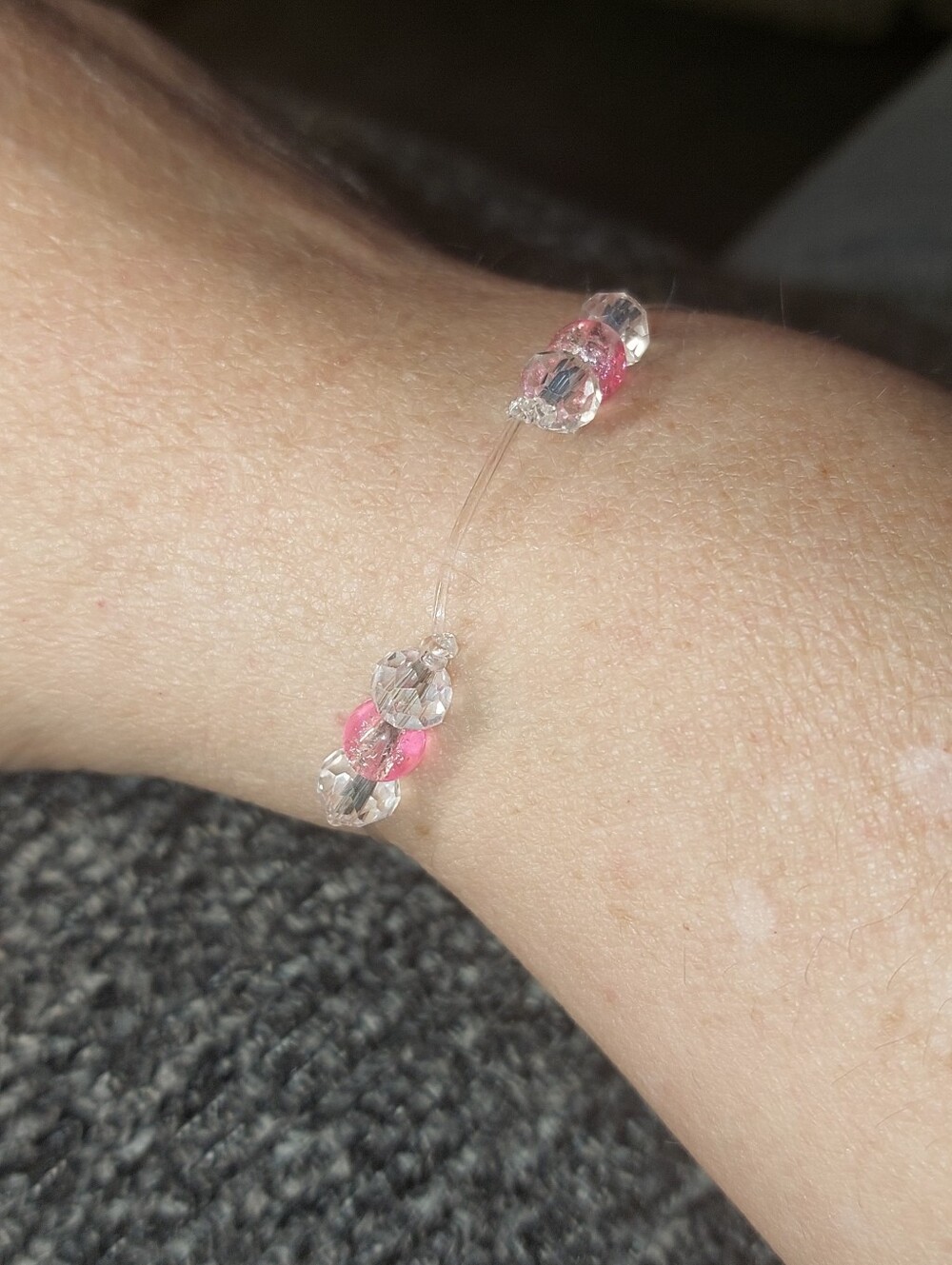 Pink Crystal Floating Bead Stretch Bracelet